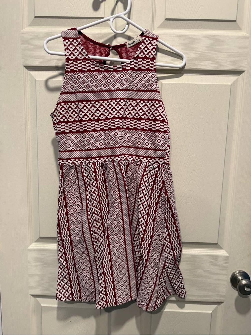 Ginger G Red and White Sleeveless Patterned Dress